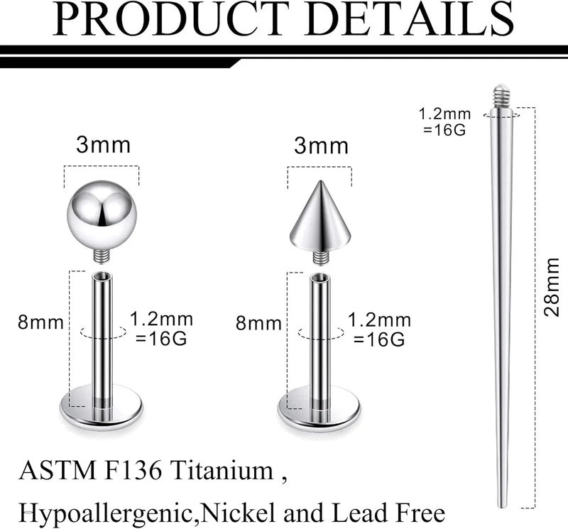 Titanium Flat Back Lip Rings Internally Threaded Earrings Studs Nose Rings 20G 18G 16G