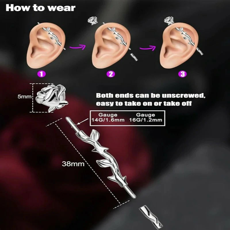 Rose Industrial Ring Flower Industrial Barbell Surgical Steel Industrial Piercing Jewelry