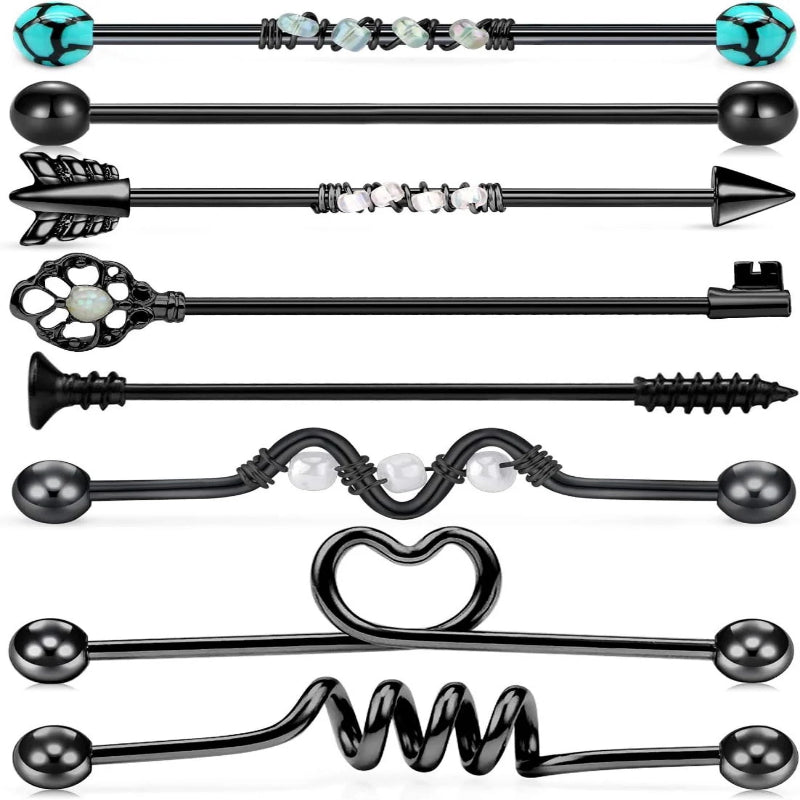 8pcs 14G Industrial Barbell 316L Surgical Stainless Steel Earring Cartilage