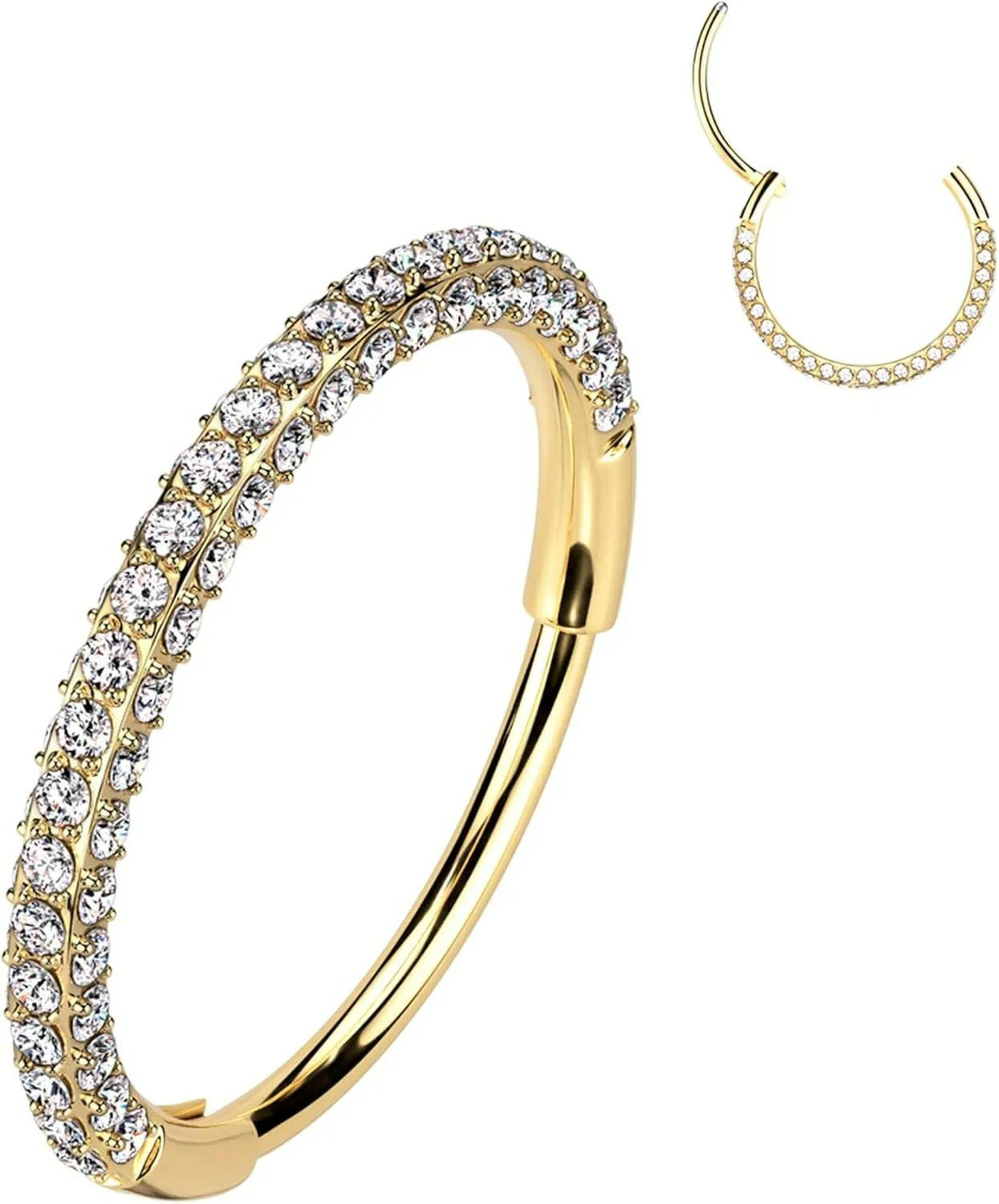 Triple Sided Micro Gem Nose Hoop Ring Implant Grade Titanium With Sparkling CZ Gems