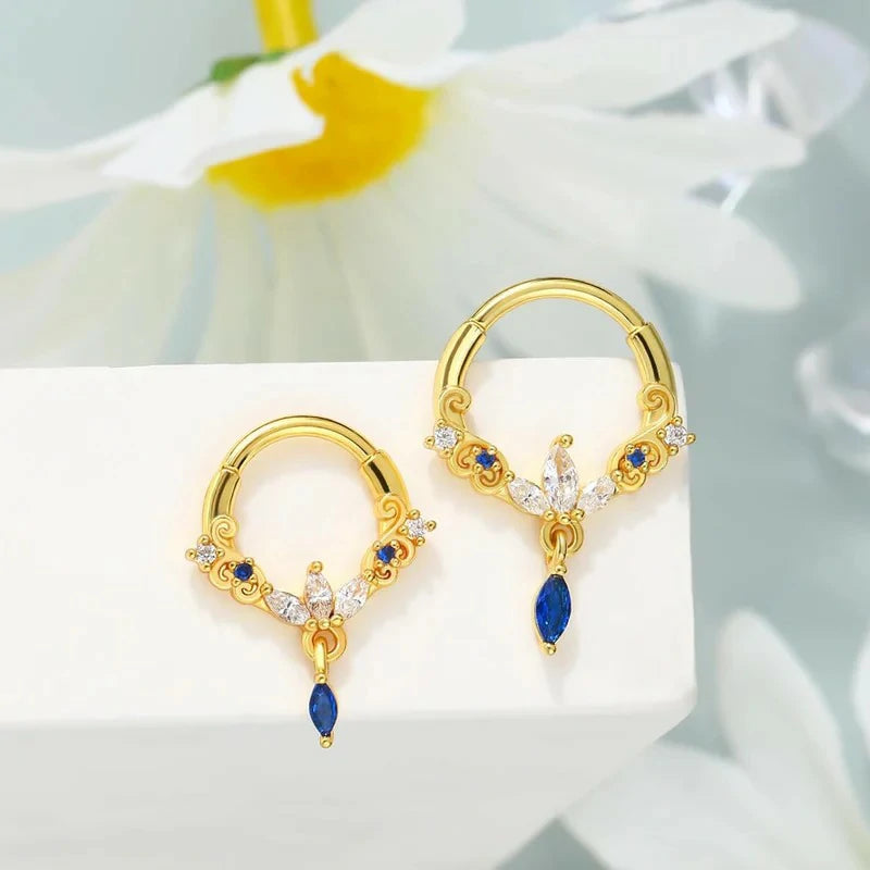 8/10 mm 16G Stainless Steel 316L Dangle Septum Ring Blue Clear CZ Cartilag Septum