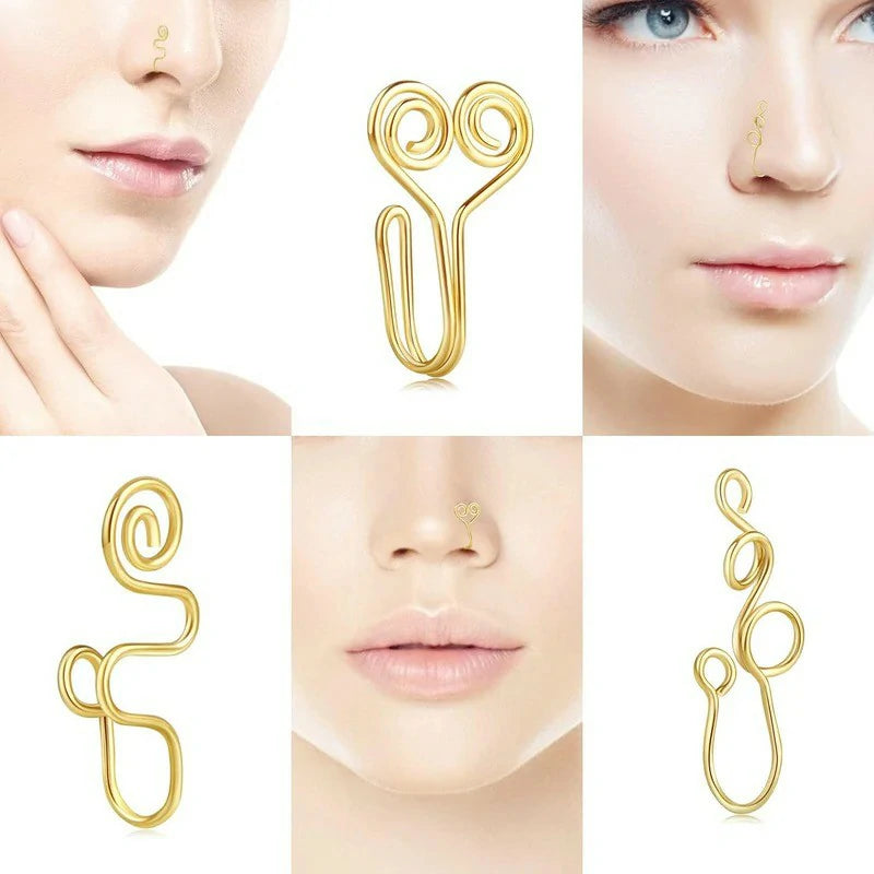 9 Pcs African Nose Cuff Jewelry Non Piercing Fake Nose Ring Clip Faux Nose Piercing