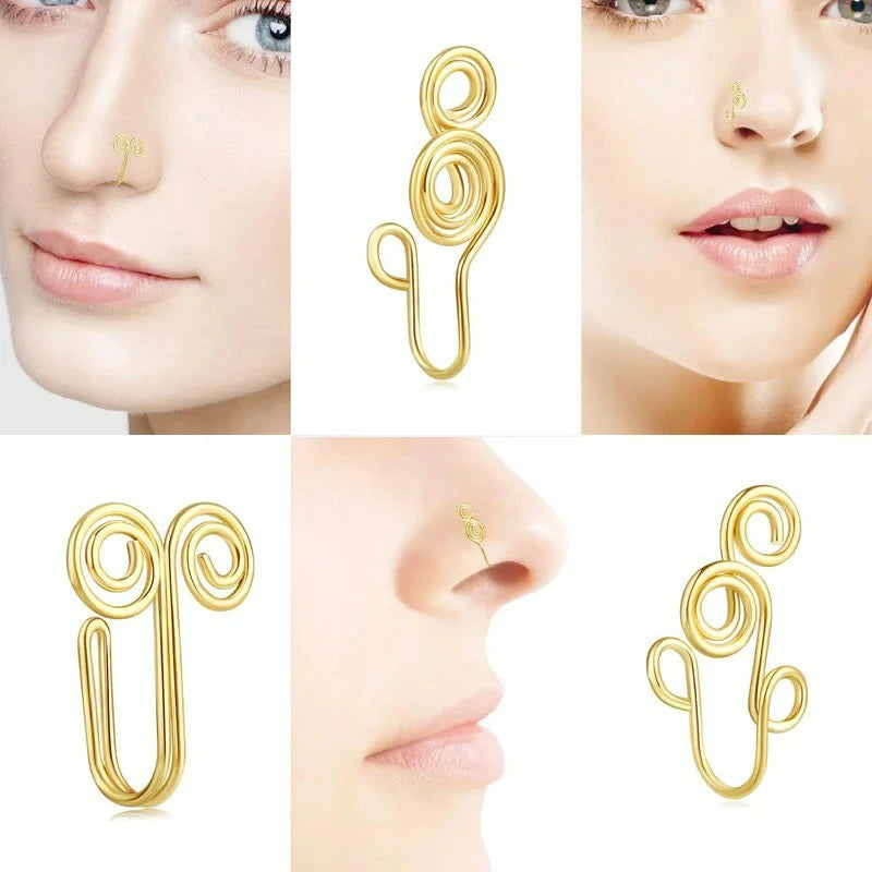 9 Pcs African Nose Cuff Jewelry Non Piercing Fake Nose Ring Clip Faux Nose Piercing