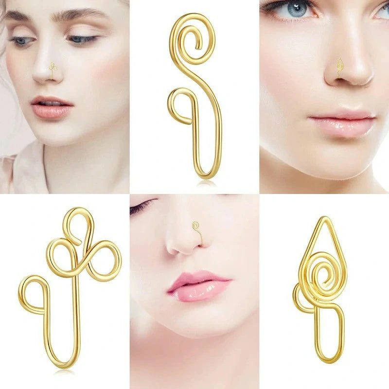 9 Pcs African Nose Cuff Jewelry Non Piercing Fake Nose Ring Clip Faux Nose Piercing