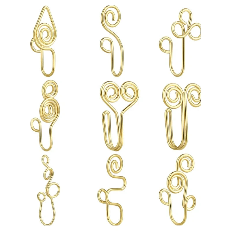 9 Pcs African Nose Cuff Jewelry Non Piercing Fake Nose Ring Clip Faux Nose Piercing