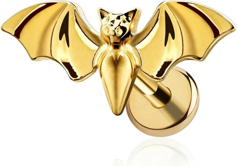 1PC ASTM F136 Titanium Halloween Bat Cartilage Earring 16G 6mm 8mm Flat back Stud