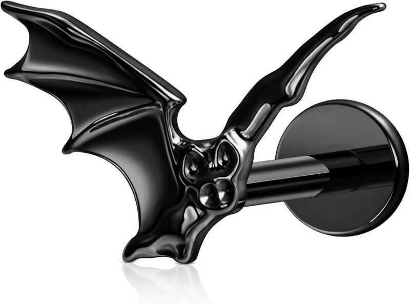 1PC ASTM F136 Titanium Halloween Bat Cartilage Earring 16G 6mm 8mm Flat back Stud