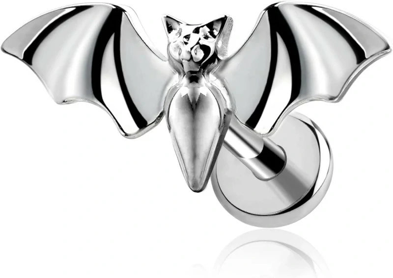 1PC ASTM F136 Titanium Halloween Bat Cartilage Earring 16G 6mm 8mm Flat back Stud