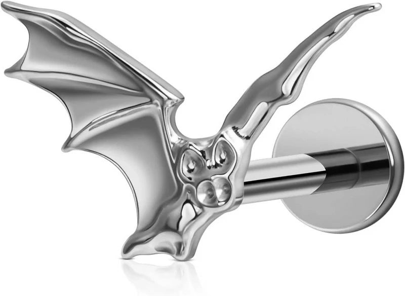 1PC ASTM F136 Titanium Halloween Bat Cartilage Earring 16G 6mm 8mm Flat back Stud