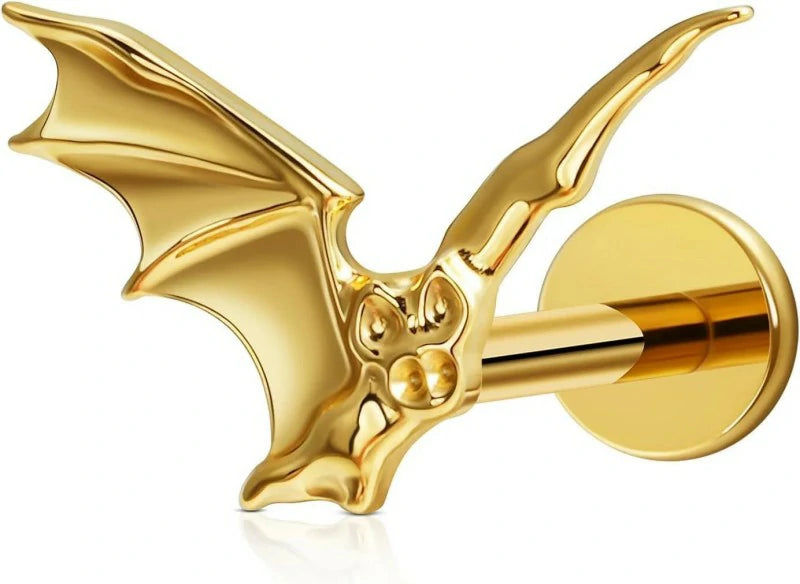 1PC ASTM F136 Titanium Halloween Bat Cartilage Earring 16G 6mm 8mm Flat back Stud