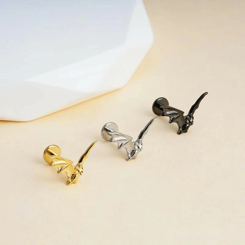 1PC ASTM F136 Titanium Halloween Bat Cartilage Earring 16G 6mm 8mm Flat back Stud