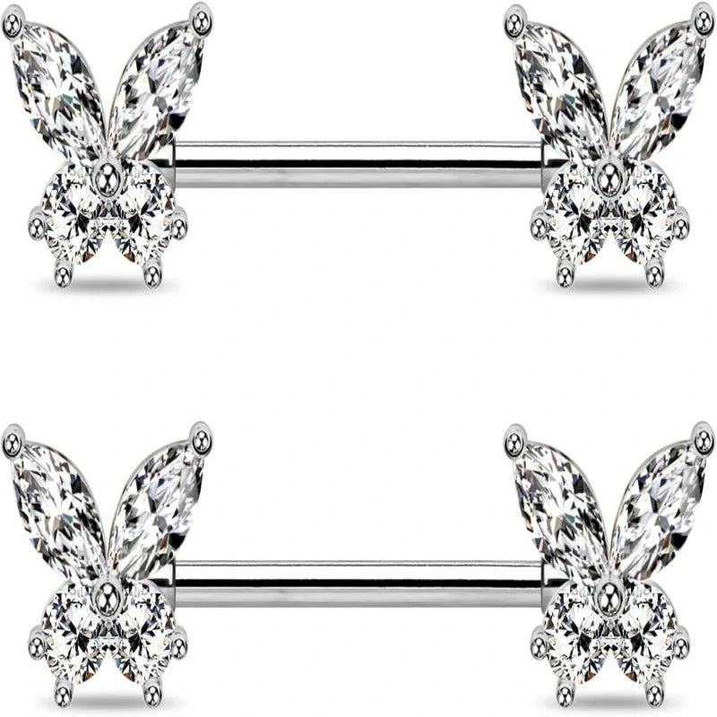 Butterfly 14G Nipple Piercing Jewelry Gold Nipple Ring Surgical Steel Nipple Shield CZ Nipple Barbell Body Piercing