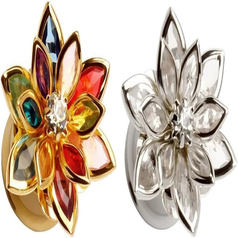 Colorful Dream Flower Elegant Ear Plugs Tunnels Gauges Stretcher Piercings Jewelry