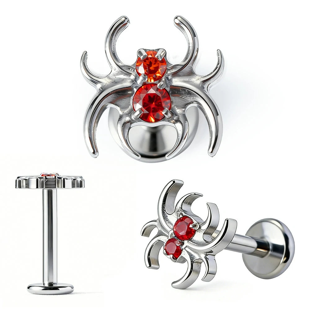 Crystal Spider Labret Monroe Lip Rings 16G Stainless Steel Rhinestone Spider Flat Back Earrings Conch Helix Tragus Studs