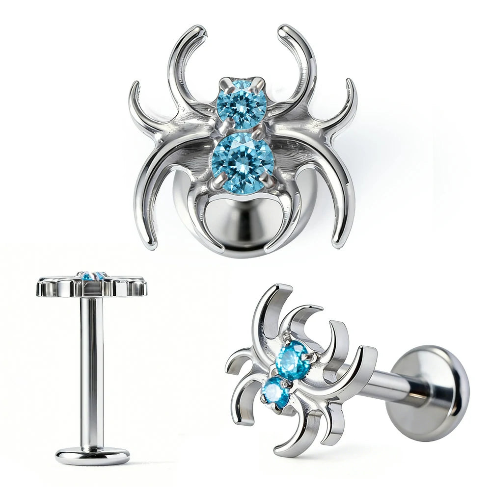 Crystal Spider Labret Monroe Lip Rings 16G Stainless Steel Rhinestone Spider Flat Back Earrings Conch Helix Tragus Studs