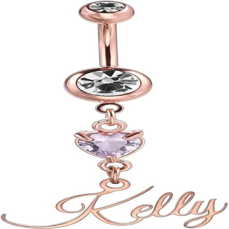 Custom Belly Ring Personalized Name Initial Belly Button Ring with Heart Birthstone Nameplate Piercing Jewelry