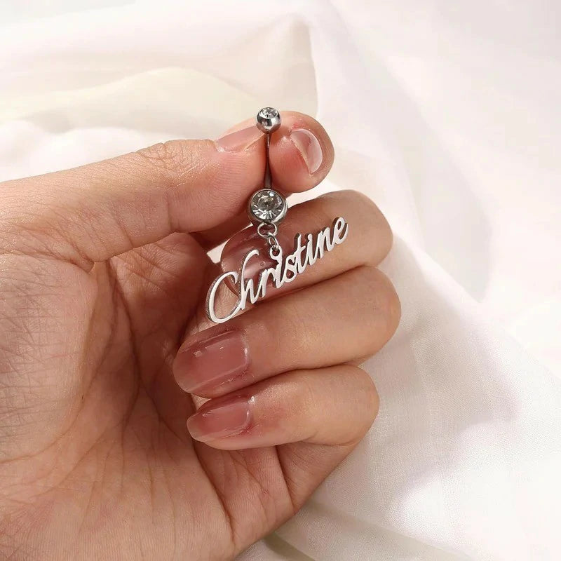 Custom Belly Ring Personalized Name Initial Belly Button Ring with Heart Birthstone Nameplate Piercing Jewelry