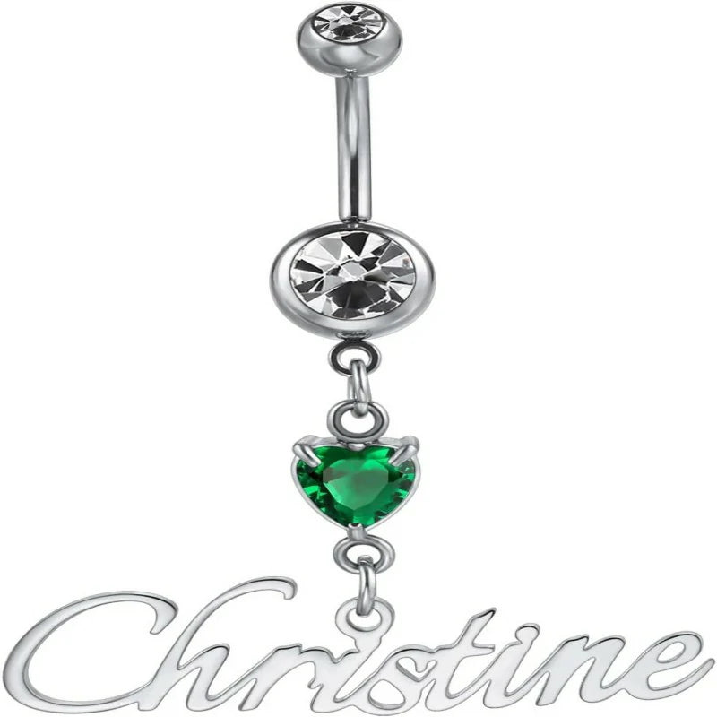 Custom Belly Ring Personalized Name Initial Belly Button Ring with Heart Birthstone Nameplate Piercing Jewelry