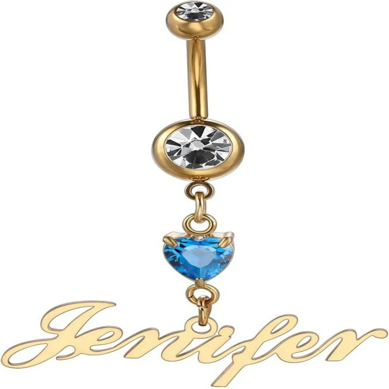 Custom Belly Ring Personalized Name Initial Belly Button Ring with Heart Birthstone Nameplate Piercing Jewelry
