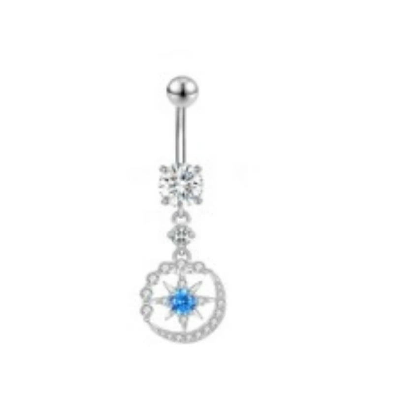 Dangle Moon Belly Button Rings 14G Gold Belly Navel Rings Stainless Steel Navel Piercing Jewelry