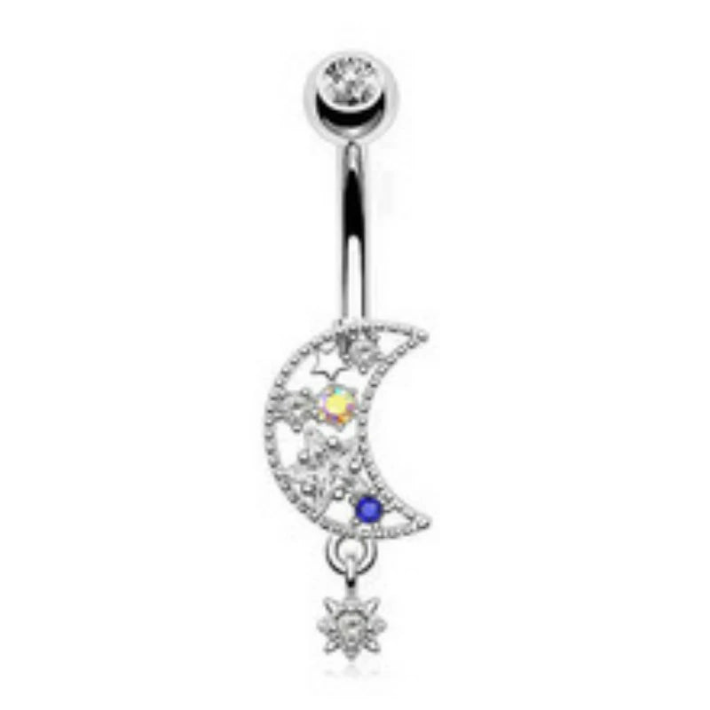 Dangle Moon Belly Button Rings 14G Gold Belly Navel Rings Stainless Steel Navel Piercing Jewelry