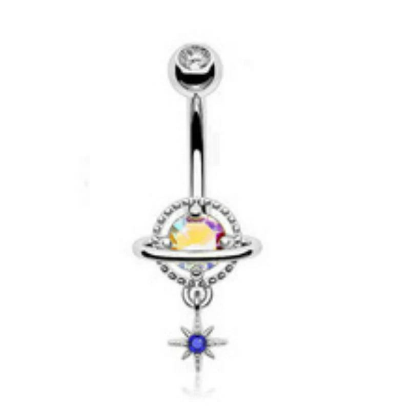 Dangle Moon Belly Button Rings 14G Gold Belly Navel Rings Stainless Steel Navel Piercing Jewelry