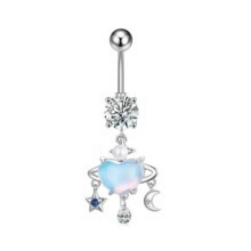 Dangle Moon Belly Button Rings 14G Gold Belly Navel Rings Stainless Steel Navel Piercing Jewelry