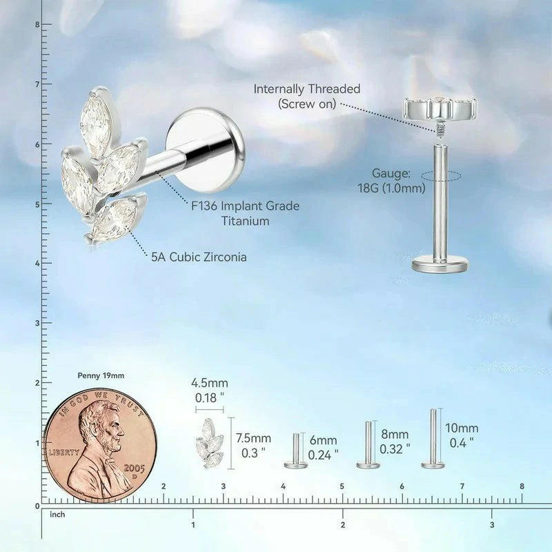 F136-18G 6mm 8mm 10mm Flat Back Internal Thread Stud Earring Piercing Jewelry for Tragus Helix Conch Cartilage Nose Lip(1pc)