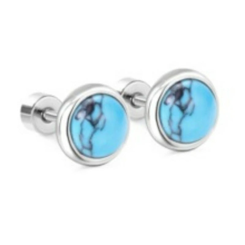 G23 Titanium Handmade Turquoise Stud Earrings for Sensitive Skin Hypoallergenic Women Flat Back Nap Earrings Studs