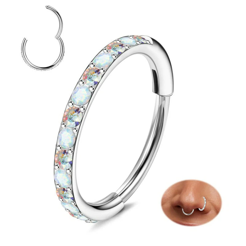 G23 Titanium Nose Rings Hoops Opal 20G Hinged Nose Ring Piercing Jewelry Septum Clicker Rings