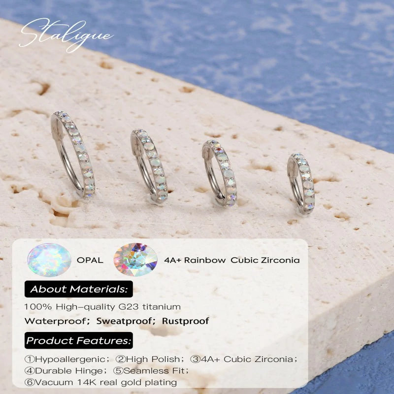 G23 Titanium Nose Rings Hoops Opal 20G Hinged Nose Ring Piercing Jewelry Septum Clicker Rings