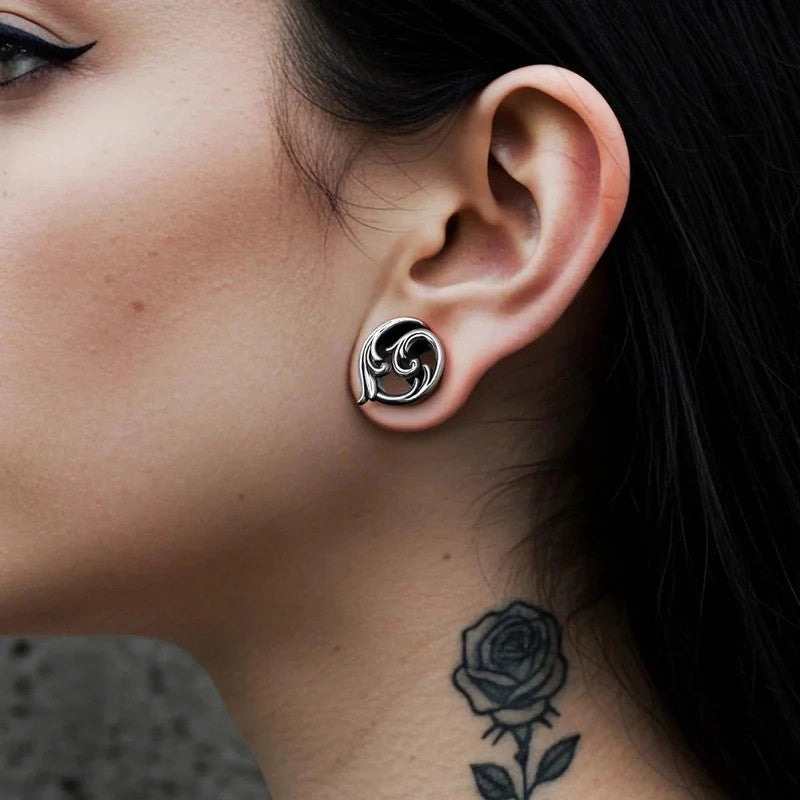 Gothic Baroque Occult 6mm–25mm Swirl Cross Eye Plugs Gauges Double Flare Saddle