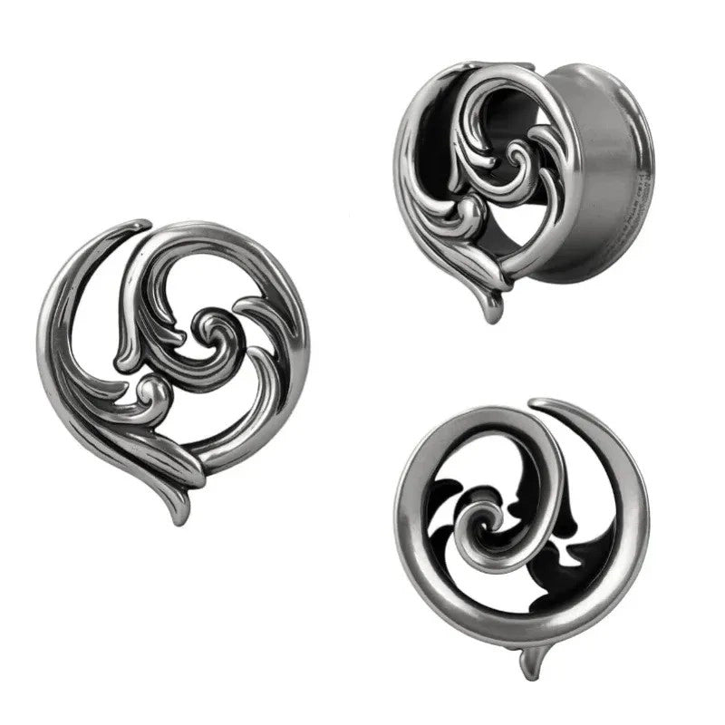 Gothic Baroque Occult 6mm–25mm Swirl Cross Eye Plugs Gauges Double Flare Saddle