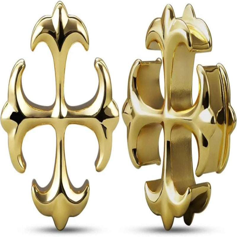 Gothic Baroque Occult 6mm–25mm Swirl Cross Eye Plugs Gauges Double Flare Saddle