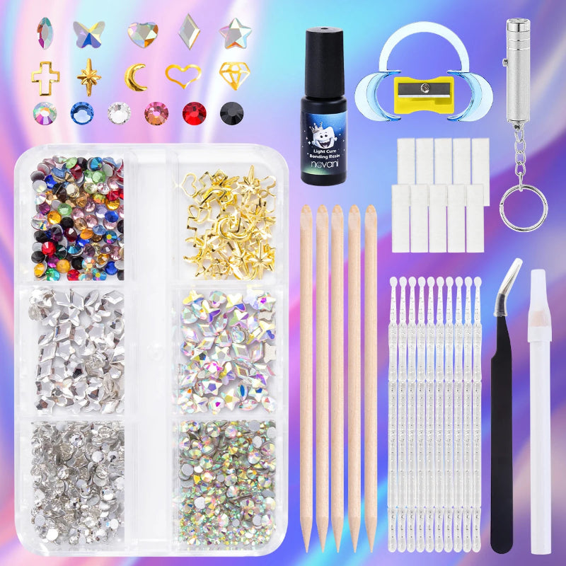Consists of 9 Tools Crystal Flat Back Diamond Patch Sticker Glue Tooth Diamond Kit