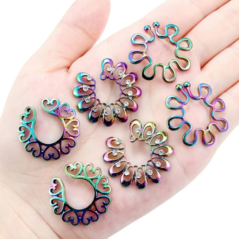 Hearts/Crystal Tribal Floral/Flower Clip On Non Piercing Nipplerings
