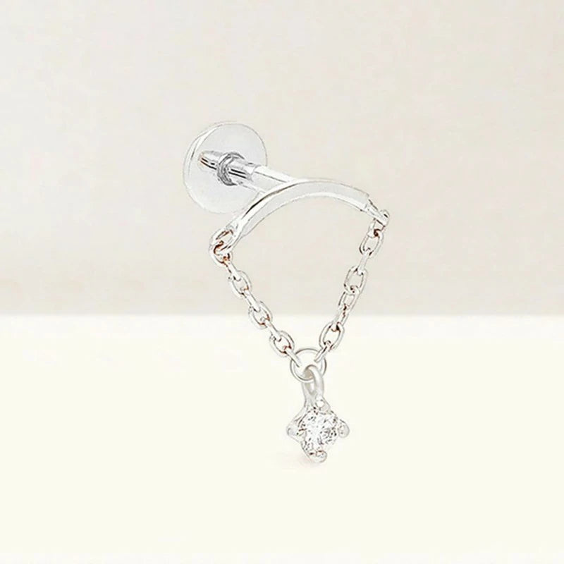 Helix Dangle Flat Back Hypoallergenic Cartilage Piercing Jewelry Chain Diamond Forward Hidden Helix