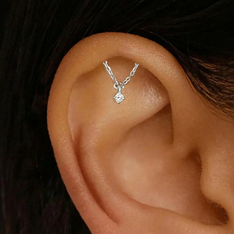 Helix Dangle Flat Back Hypoallergenic Cartilage Piercing Jewelry Chain Diamond Forward Hidden Helix