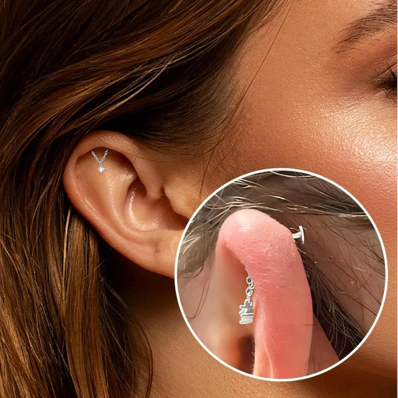 Helix Dangle Flat Back Hypoallergenic Cartilage Piercing Jewelry Chain Diamond Forward Hidden Helix