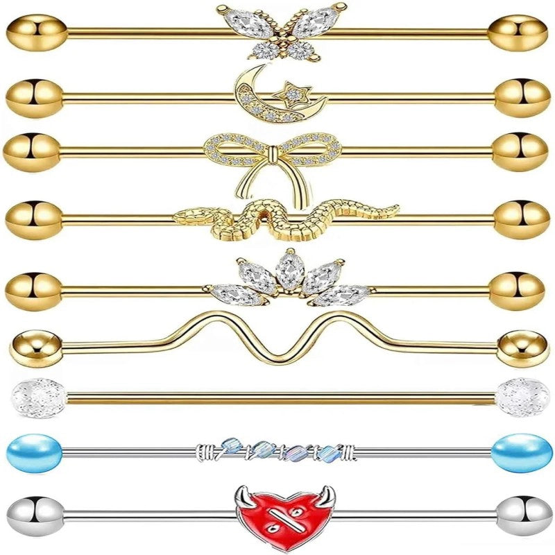 Industrial Barbell Earrings 14g Surgical Stainless Steel Scaffold Piercings Arrow Butterfly heart cute Industrial Bar