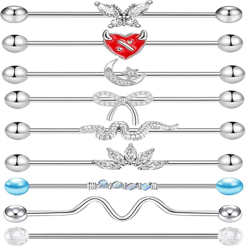 Industrial Barbell Earrings 14g Surgical Stainless Steel Scaffold Piercings Arrow Butterfly heart cute Industrial Bar