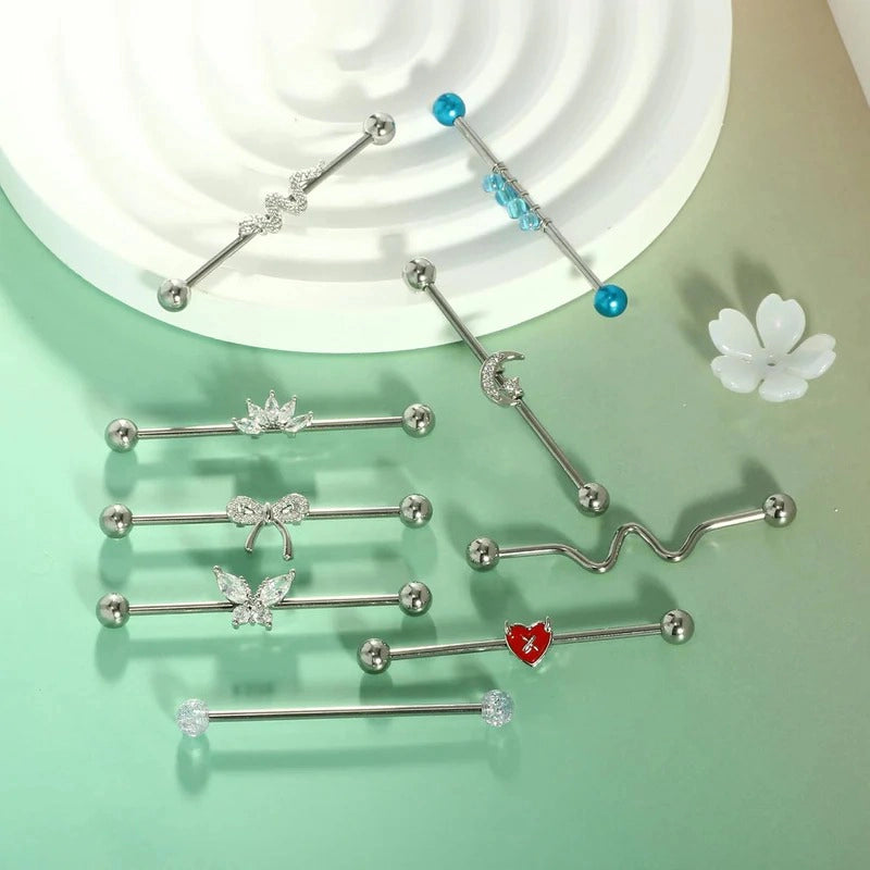 Industrial Barbell Earrings 14g Surgical Stainless Steel Scaffold Piercings Arrow Butterfly heart cute Industrial Bar