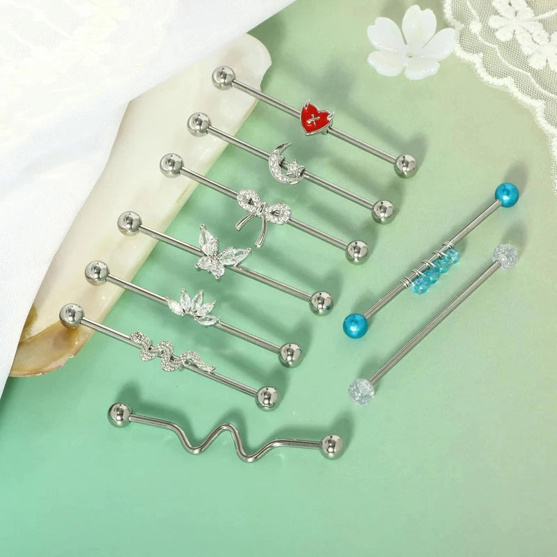 Industrial Barbell Earrings 14g Surgical Stainless Steel Scaffold Piercings Arrow Butterfly heart cute Industrial Bar