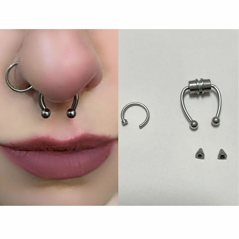 Fun Nose Rings Magnetic Septum Nose Ring Horseshoe Fake Nose Ring Hoop Reusable Nose ...