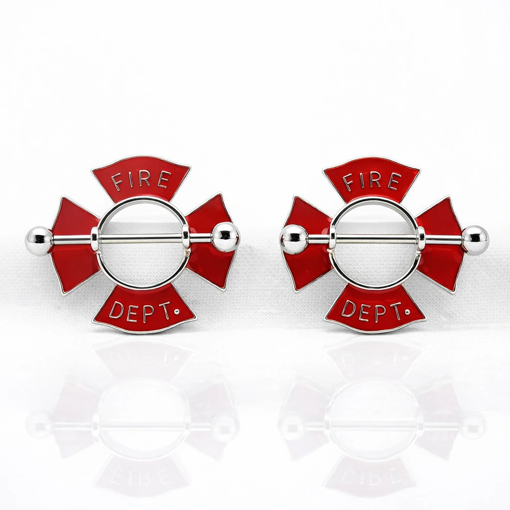 Nipple Ring Bars Fire Department Body Jewelry Sold as Pair 14 Gauge