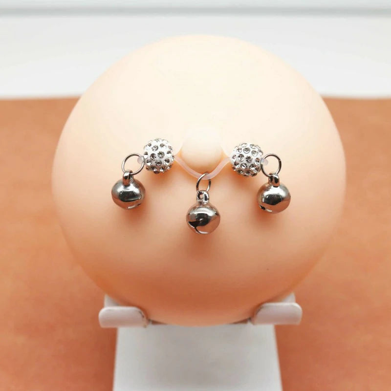 Non-Piercing Nipple Barbells Bells Fake Rings Rhinestone Adjustable Faux Nipple