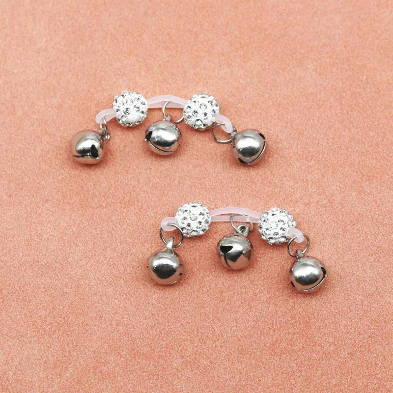 Non-Piercing Nipple Barbells Bells Fake Rings Rhinestone Adjustable Faux Nipple