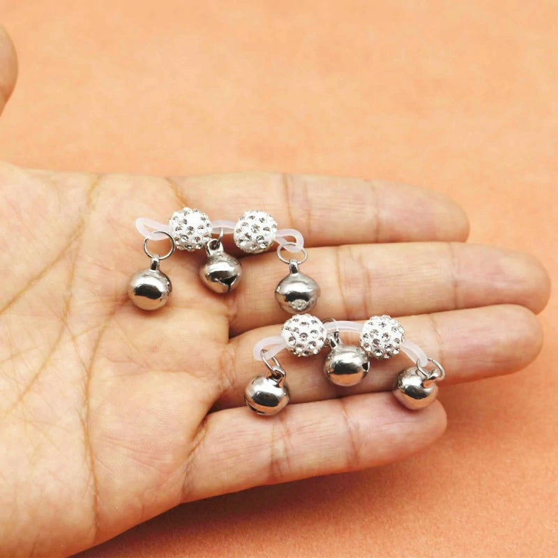 Non-Piercing Nipple Barbells Bells Fake Rings Rhinestone Adjustable Faux Nipple