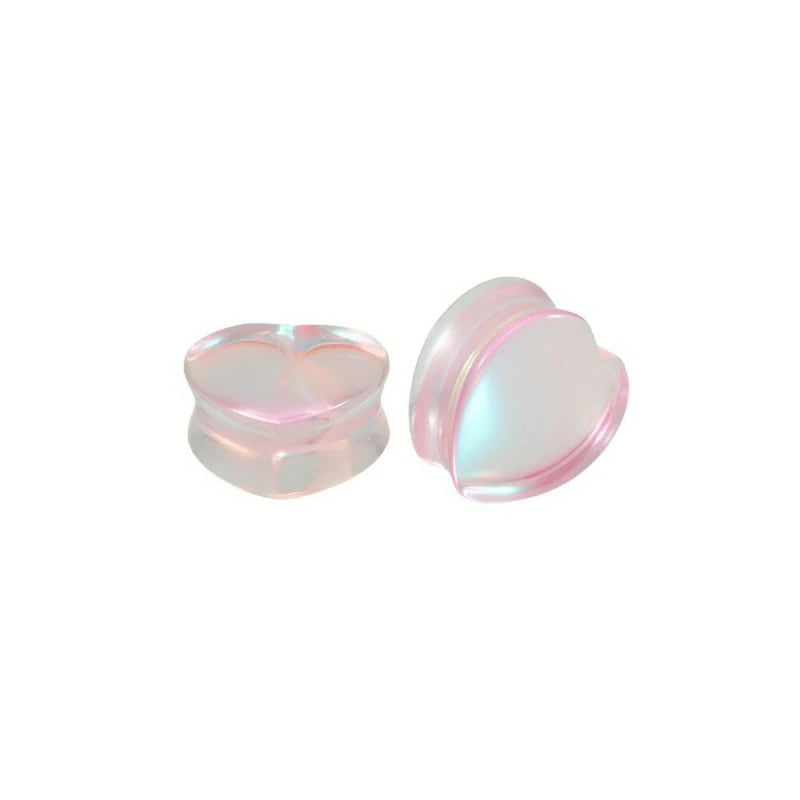 Pink Heart Glass Ear Plugs Tunnels Double Flared Saddle Expander Stretcher Ears Gauge Plug Piercing