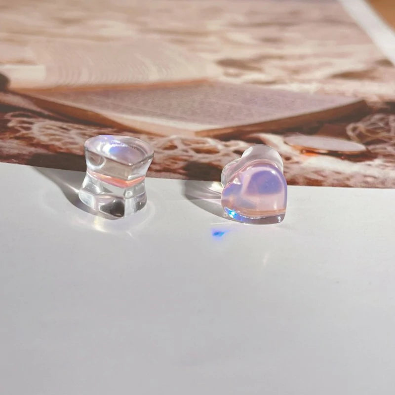 Pink Heart Glass Ear Plugs Tunnels Double Flared Saddle Expander Stretcher Ears Gauge Plug Piercing
